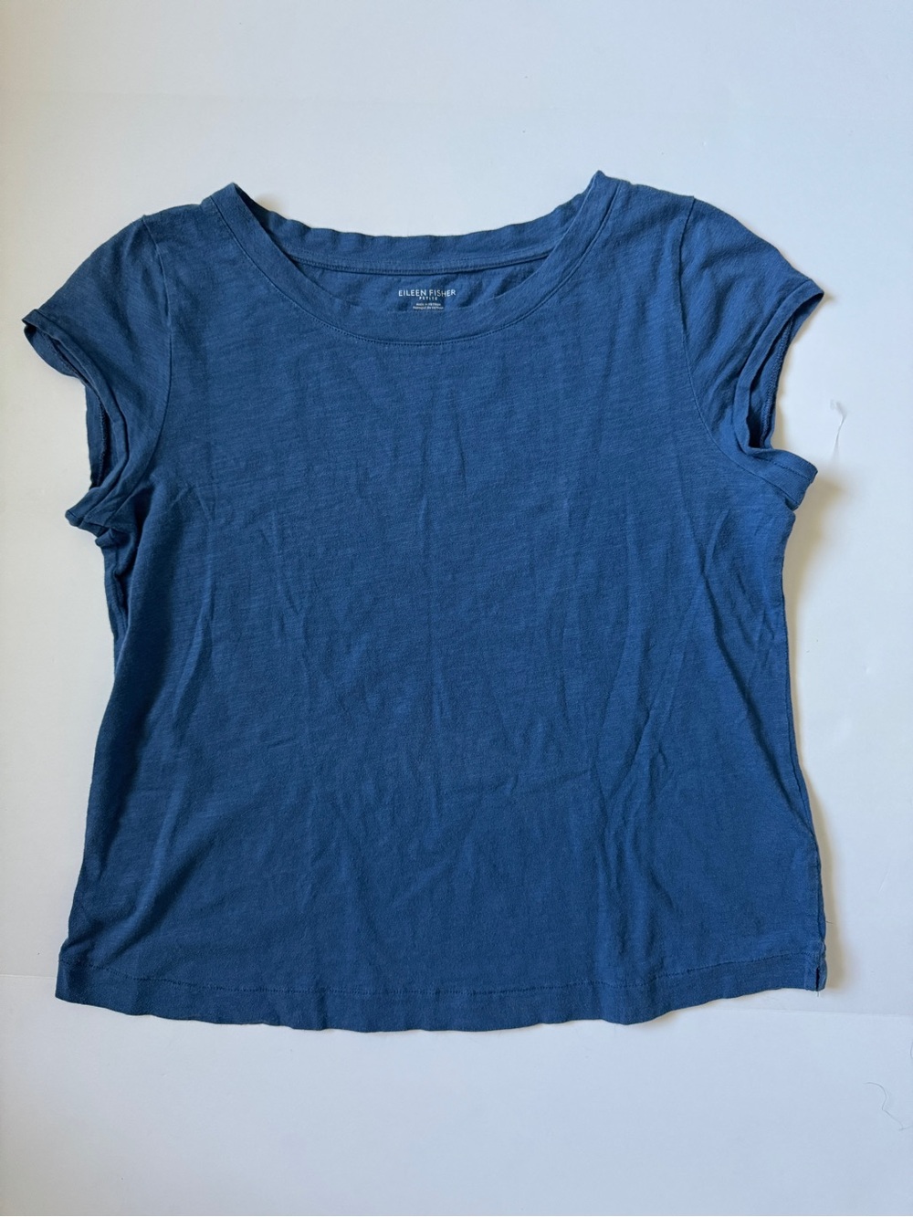 Eileen Fisher Organic Cotton Blue Cap Sleeve Tee Top Size PM Petite NWOT - Picture 2 of 6